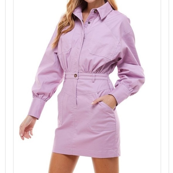 TCEC lilac light purple buttoned down elastic waist shirt mini dress Sz M - Picture 2 of 9